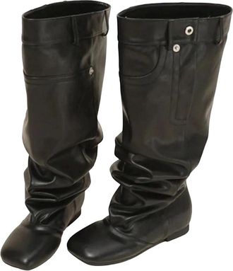 Generic Womens Side Zipper Knight Boots Round Toe Thick Heel Long Shoes