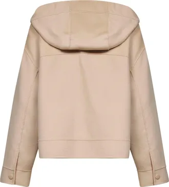 Max Mara Womens Hooded Jacket Double Wool Beige Virgin Bomber