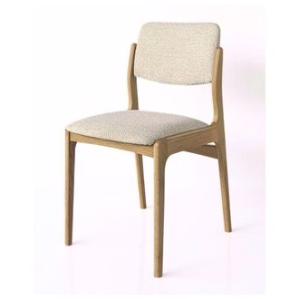 Woodek Silla con estructura de roble y asiento en textil beige