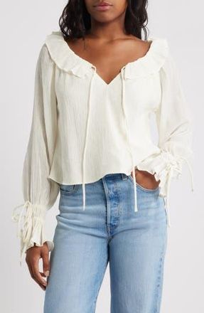 Topshop Tied Cuff Split Neck Top in Ivory at Nordstrom Rack, Size 6 Us (Fits Like 2-4)