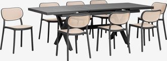 Sklum Set De Mesa Rectangular 180-240x90 Cm Extensible En Aluminio Karena Y 8 Sillas De Comedor Apilables En Polipropileno Omara Sklum