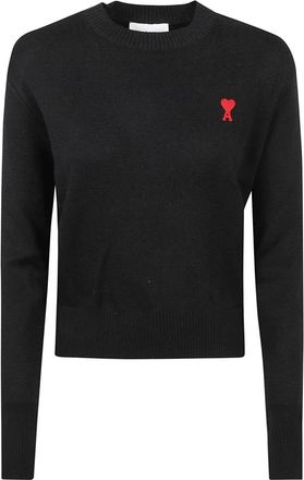 Ami Zwarte Trui Rode ADC Stijl - Dames - Ronde hals truien - Zwart - S - Wol - Truien & Vesten