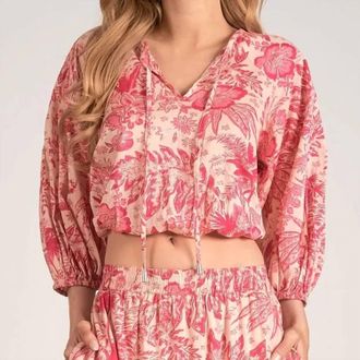 Elan Leafy Floral Top In Pink