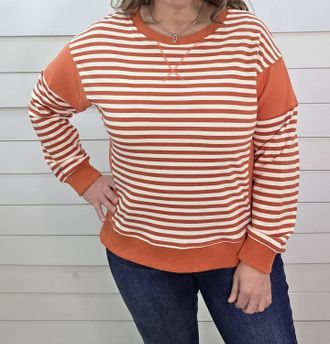 Staccato Striped French Terry Pullover In Tangerine Cream