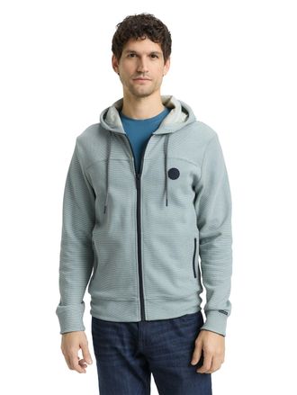Tom Tailor Sweatjacke TOM TAILOR, Herren, Gr. XXL, gr&uuml;n petrol stripe structure, Sweatware, Obermaterial: 90% Baumwolle, 10% Polyester, Strukturmuster, regular f