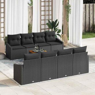 vidaXL Vidaxl - Conjunto De Sof&aacute; De Jard&iacute;n Con Coj&iacute;n 9 Pcs Negro Polirat&aacute;n