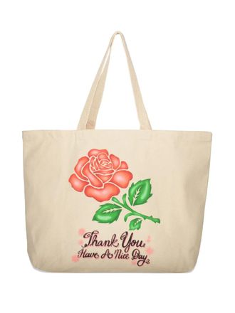 Market rose-print tote bag - men - Cotton - OS - Neutrals
