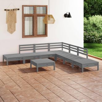 vidaXL Vidaxl - Juego De Muebles De Jard&iacute;n 8 Piezas Madera Maciza De Pino Gris