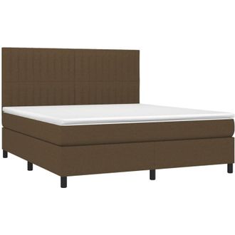 vidaXL Vidaxl - Cama Box Spring Colch&oacute;n Luces Led Tela Marr&oacute;n Oscuro 180x200cm