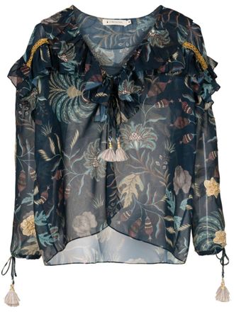 Lethicia Bronstein Afrodite floral-print ruffled blouse - Green