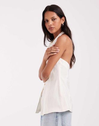 Asos gilet a collo alto in modal color crema coordinato-Bianco