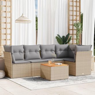 vidaXL Vidaxl - Juego De Sof&aacute;s Jard&iacute;n Con Cojines 6 Pzas Rat&aacute;n Sint&eacute;tico Beige