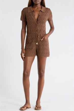 Elan Pointelle Cover-Up Sweater Romper in Brown at Nordstrom, Size X-Small