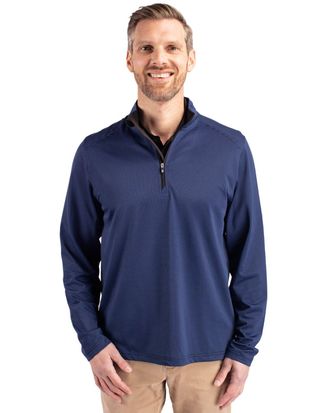 Cutter & Buck Virtue Eco Pique Micro Stripe Recycled Mens Quarter Zip