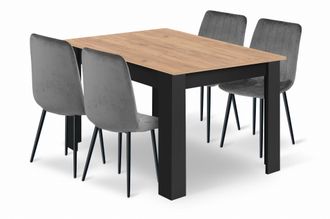 OEM Conjunto De Mesa Np De 120x80cm, Color Negro Artesanal, + 4 Sillas Lava, Color Gris