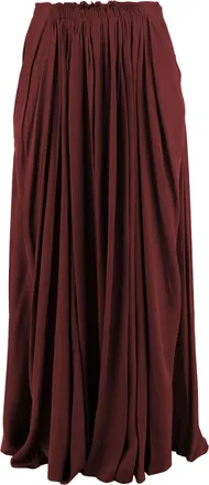 SA SU PHI Pleated Long Skirt in Dark Burgundy Cotton-Blend