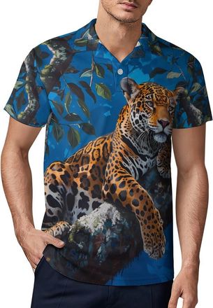 Generic Leopard on Tree Fashion Mens Short Sleeve Shirt Golf Tennis Shirts Work T-Shirt Sport Tee XL