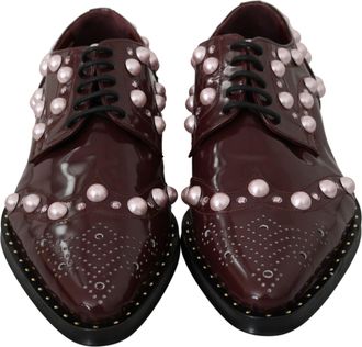 Dolce & Gabbana Womens Bordeaux Leather Crystal Pearls Formal Shoes
