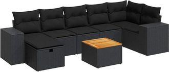 vidaXL Set De Sof&aacute;s De Jard&iacute;n Y Cojines 8 Piezas Rat&aacute;n Sint&eacute;tico Negro Vidaxl