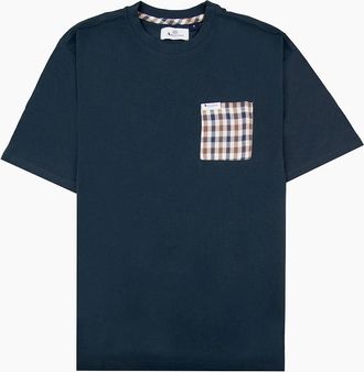 Aquascutum Mens Aquascutum Club Check Pocket T Shirt Navy 11 - Black - Size: 38