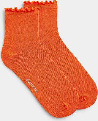 Simons Womens Solid ruffle-trim socks