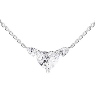 Diamond2Deal 925 Sterling Silver 3.15 Ct Heart shape Lab Grown Diamond Heart Pendant Necklace 18