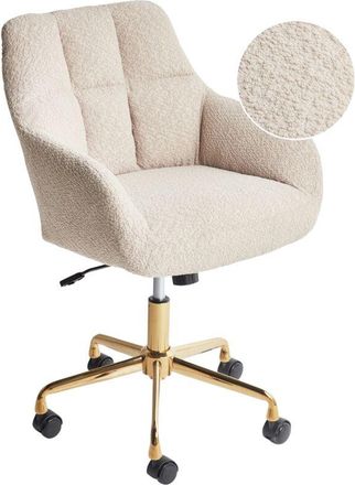 Beliani Silla De Oficina De Tela Poli&eacute;ster Boucl&eacute; Estructura Met&aacute;lica Negra Funci&oacute;n Giratoria Ajustable Muebles De Oficina Beige Palmdale