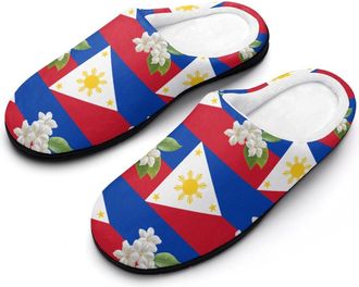 Generic Philippines Flag Sampaguita Mens House Slippers Memory Foam Washable Cotton Slip on Home Shoes