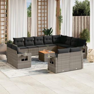 vidaXL Set Sof&aacute;s De Jard&iacute;n Con Cojines 13 Piezas Rat&aacute;n Sint&eacute;tico Gris Vidaxl