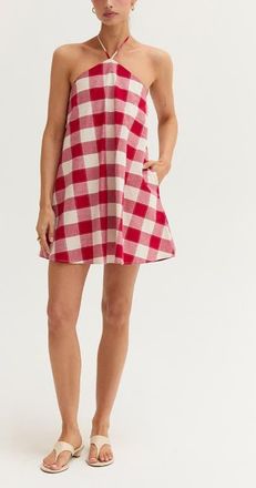 Crescent Gingham Halter Romper Dress in Red at Nordstrom, Size Medium