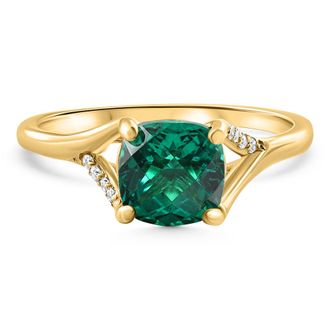 Pompeii3 1 1/2Ct Cushion Emerald & Diamond Ring 10k Gold Lab Grown Engagement Fashion
