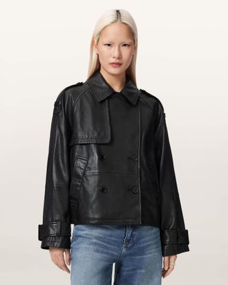 AllSaints Leather Reya Cropped Leather Mac, Size: XS