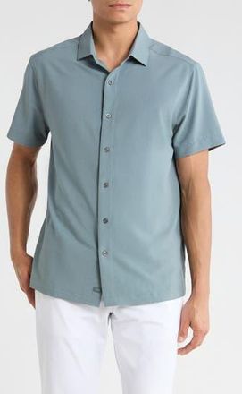 Greg Norman Seersucker Short Sleeve Button-Up Shirt in Trooper at Nordstrom Rack, Size Xx-Large
