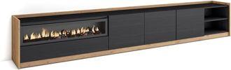 Skraut Home Mueble tv efecto madera negro roble 310x37x50cm chimenea efecto fuego