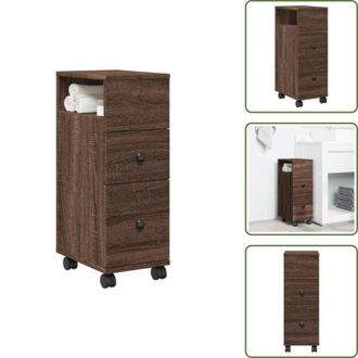 vidaXL Mobile da bagno in truciolato - vidaXL Mobile da Bagno Stretto con Ruote Rovere Marrone in Truciolato - Mobile da bagno marrone
