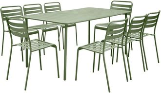 Sweeek Mesa de jard&iacute;n de metal con 8 sillas, verde