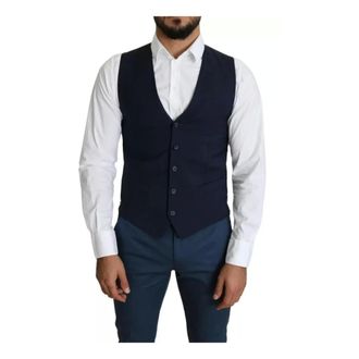 Dolce & Gabbana Suit Vests, male, Blue, Size: S Navy Blue Formal Waistcoat Vest