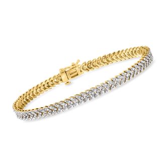 Ross-Simons Diamond Leaf Bracelet in 18kt Gold Over Sterling