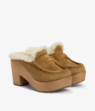 Pedro Garcia Wood wedge clog in brown suede | Dem | Fall winter 25 | PEDRO GARCIA