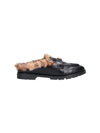 Pinko Black Kate Faux Fur Lined Leather Mules