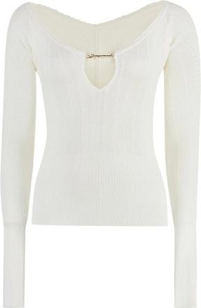 Jacquemus Le Haut Pral&ugrave; Top - Dames - V-hals truien - Wit - S - Polyester - Truien & Vesten