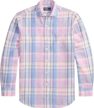 Polo Ralph Lauren Classic Fit Plaid Slub Linen Shirt 710b14315001