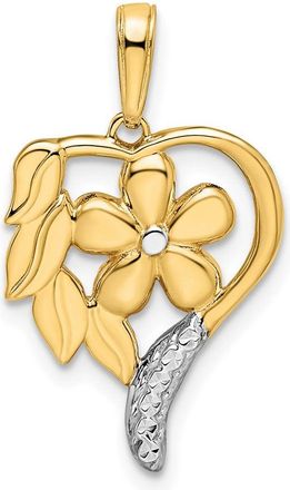 Diamond2Deal 14k Yellow Gold White Rhodium Diamond-cut Floral Heart Pendant