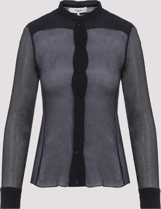 Chloé Dark Blue Sheer Silk Shirt
