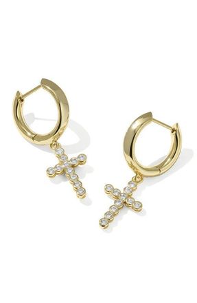Kendra Scott Cross Crystal Drop Huggie Hoop Earrings in Gold at Nordstrom