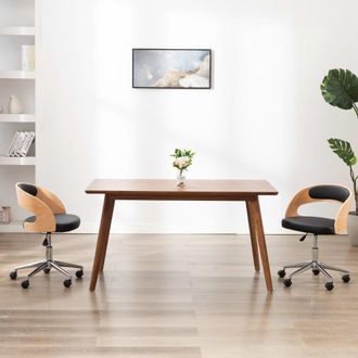 vidaXL Silla De Oficina Giratoria Madera Curvada Cuero Sint&eacute;tico Negro Vidaxl