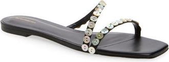 Reformation Shoshana Slide Sandal in Black Leather Shell Buttons at Nordstrom, Size 10.5