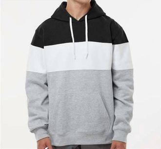 J. America Varsity Fleece Colorblocked Hooded Sweatshirt In Black Oxford