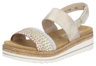 Remonte Keilsandalette REMONTE ELLE-Collection, Damen, Gr. 38, beige (goldfarben, beige), Leder, Lederimitat, Flechtoptik, Schuhe Keilsandalette, Sommerschuh,