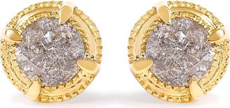 House of Brilliance 925 Sterling Silver Diamond Solitaire Milgrain Stud Earrings in Yellow at Nordstrom